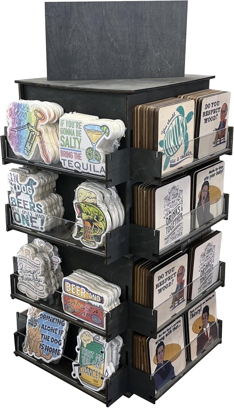 TORCHED DISPLAYS 4-Sided Rotating Display Stand - Craft Shows, Trade Shows, Markets - Small & Medium-Sized Items like Stickers, Postcards, Coasters, Note Pads, Napkins - Heavy-Duty, Easy to Assemble (Black)â€¦ - Image 1