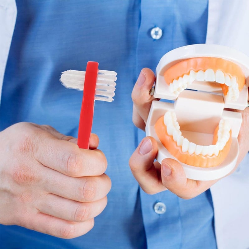 8pcs Double Heads Denture Cleaning Brush Red Two-Headed Toothbrush for False Teeth Braces Oral Care Dentures Accessories - Image 4