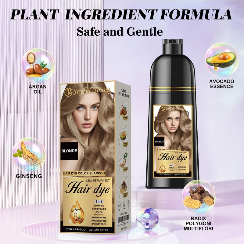 Joyful Young Hair Dye Shampoo 3-in-1, Medium Blonde Semi-Permanent Gray Hair Coverage, Color Depositing Shampoo for Women & Men, Vegan, Ammonia-Free - Image 2
