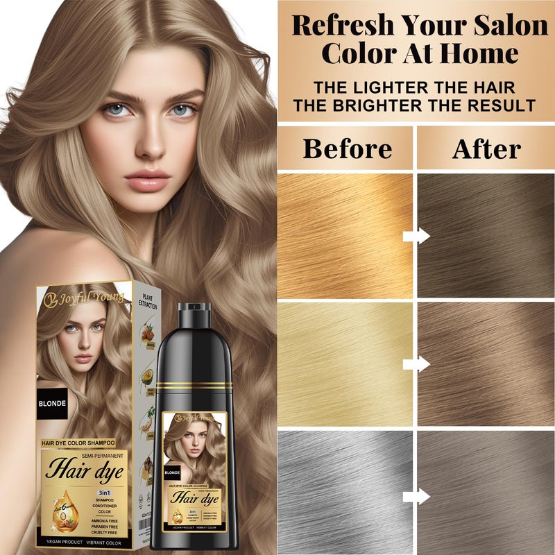 Joyful Young Hair Dye Shampoo 3-in-1, Medium Blonde Semi-Permanent Gray Hair Coverage, Color Depositing Shampoo for Women & Men, Vegan, Ammonia-Free - Image 3