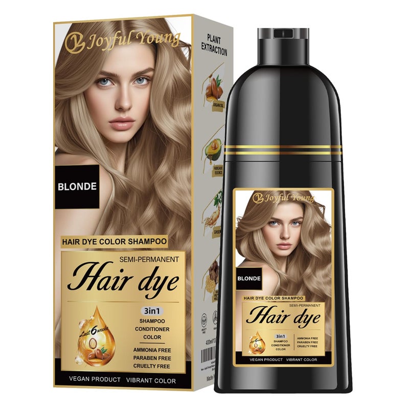 Joyful Young Hair Dye Shampoo 3-in-1, Medium Blonde Semi-Permanent Gray Hair Coverage, Color Depositing Shampoo for Women & Men, Vegan, Ammonia-Free - Image 1