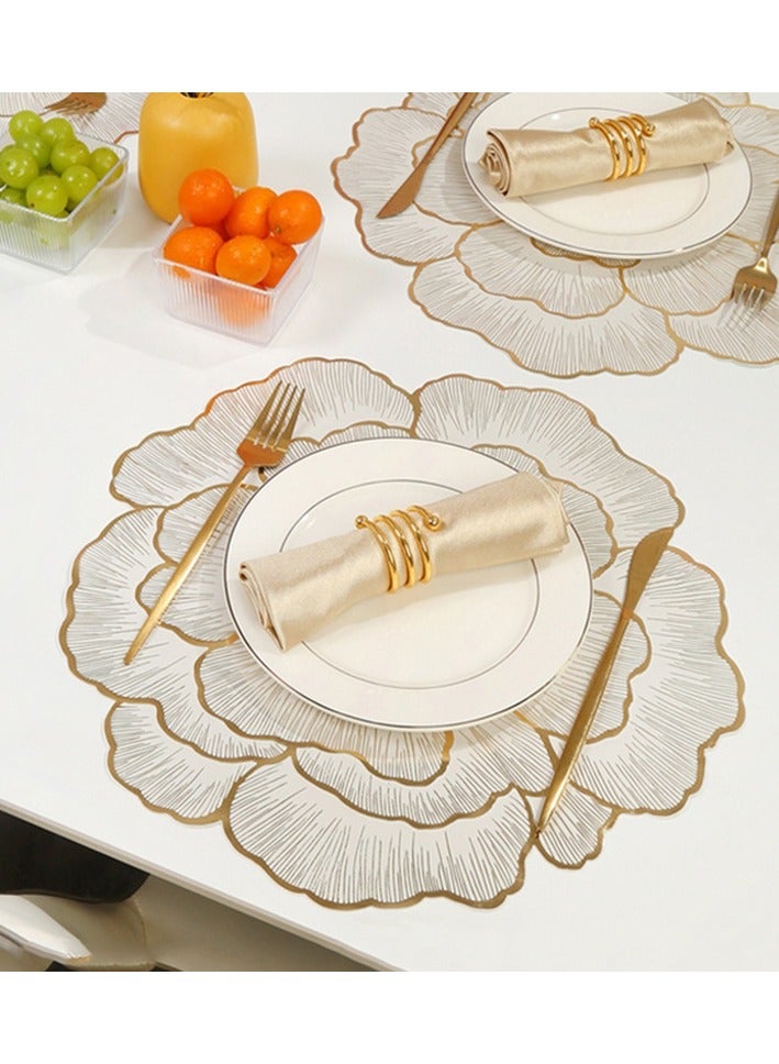 New Peony Flower Shape PVC Placemat - Heat Resistant, Waterproof, Oilproof, Washable Table Mat, Suitable for Home and Restaurant, Hotel Decoration, Fashion Style (Gold 4-Pack)  - Image 3