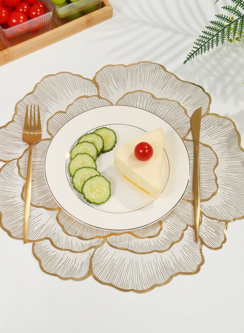 New Peony Flower Shape PVC Placemat - Heat Resistant, Waterproof, Oilproof, Washable Table Mat, Suitable for Home and Restaurant, Hotel Decoration, Fashion Style (Gold 4-Pack)  - Image 4