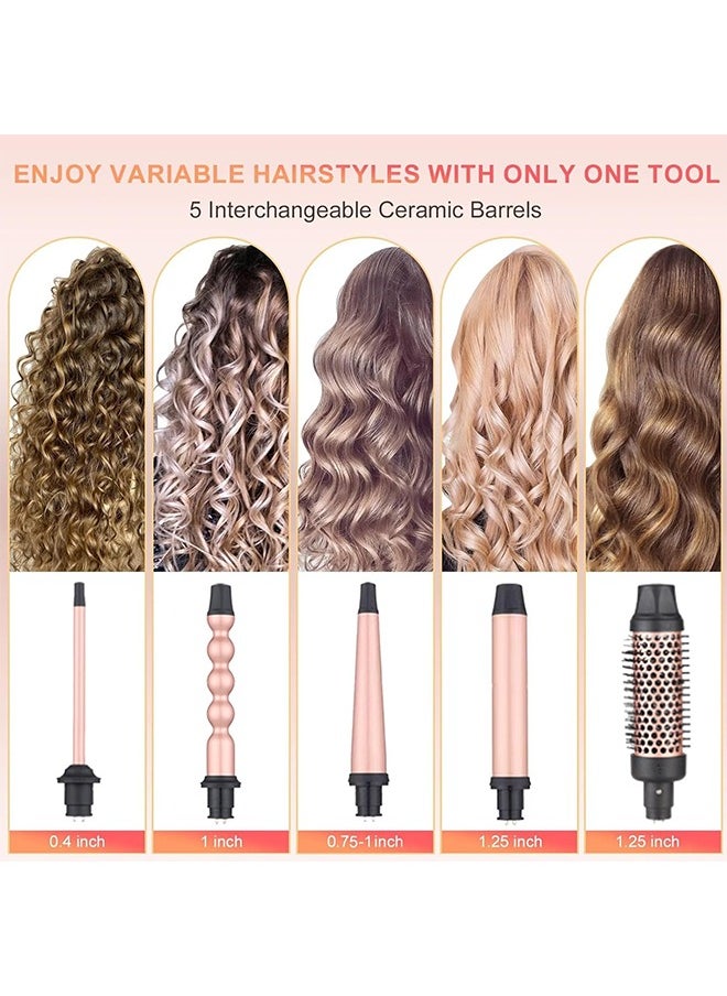 Curling Wand Set, 5 in 1 Curling Iron Set with 5 Interchangeable Curling Wand Ceramic Barrel(9-32mm), with Temperature Adjustment and Heat Up, Hair Curler Include Heat Resistant Glove (F)
