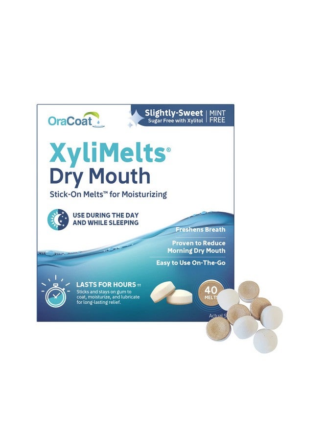 Oracoat Xylimelts Dry Mouth Relief Moisturizing Oral Adhering Discs 40 Count, Slightly-Sweet With Xylitol, For Dry Mouth, Stimulates Saliva - Image 1
