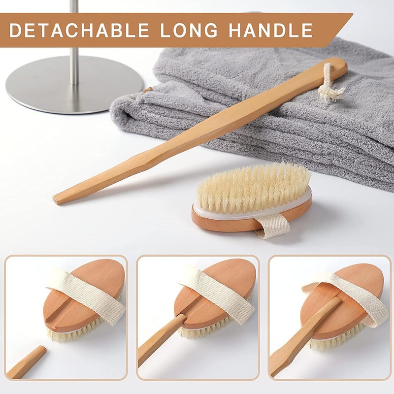 eHomeA2Z Back Scrubber for ShowerBody Shower Brush with Soft and Natural Bristle Body Exfoliating Brush for 2in1 Wet Dry Brushing Detachable Wooden Bath Brush with Long Handle Back Brush for Men and Women - Image 3