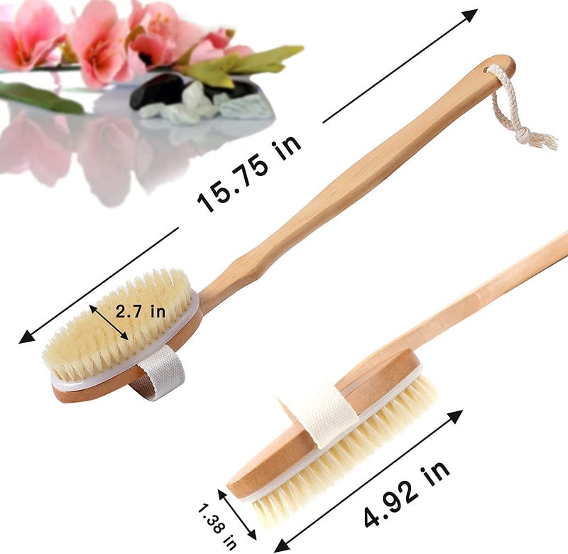 eHomeA2Z Back Scrubber for ShowerBody Shower Brush with Soft and Natural Bristle Body Exfoliating Brush for 2in1 Wet Dry Brushing Detachable Wooden Bath Brush with Long Handle Back Brush for Men and Women - Image 2