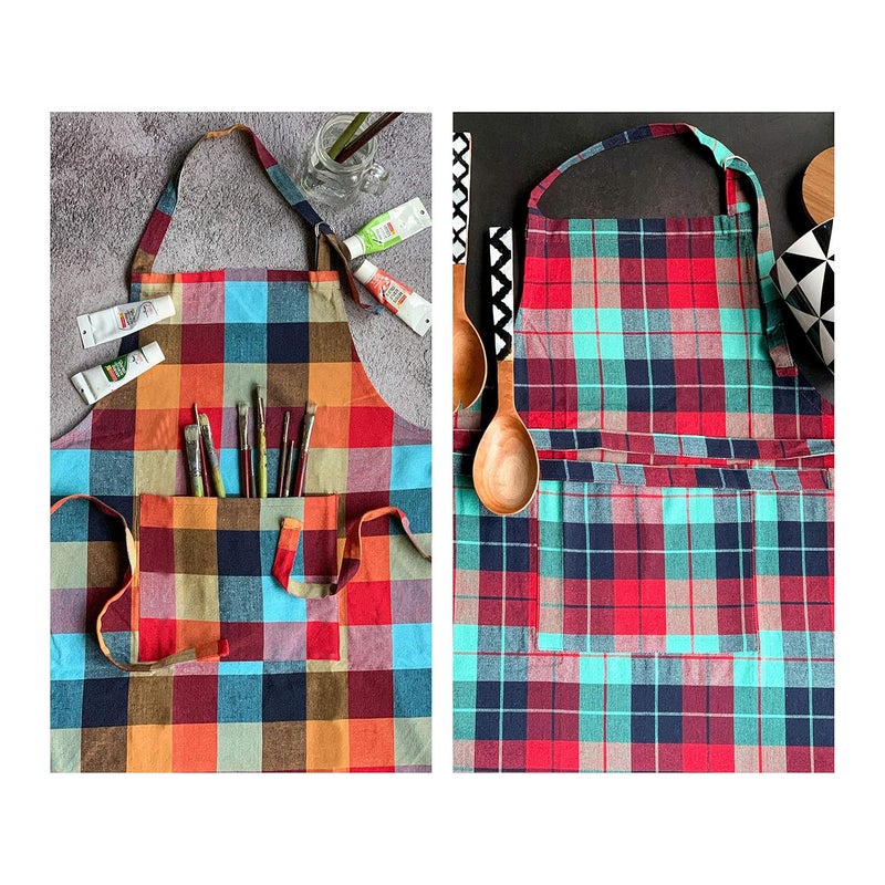 PIXEL HOME Kitchen Apron - Adjustable with Pockets, Pack of 2 (Multicolour) - Image 1