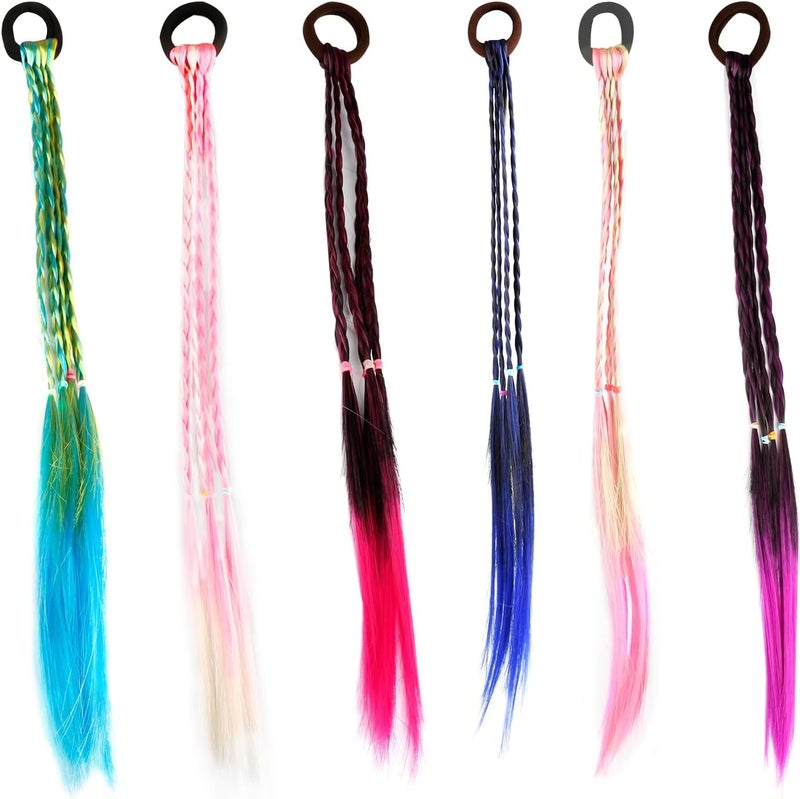 6 Pieces Kids Wig Braids16 Inch Rainbow Colour Girls Hair Extensions BraidsKids Gradient Colour Hair Extensions Braids for Hair DecorationPerformance Party Accessories