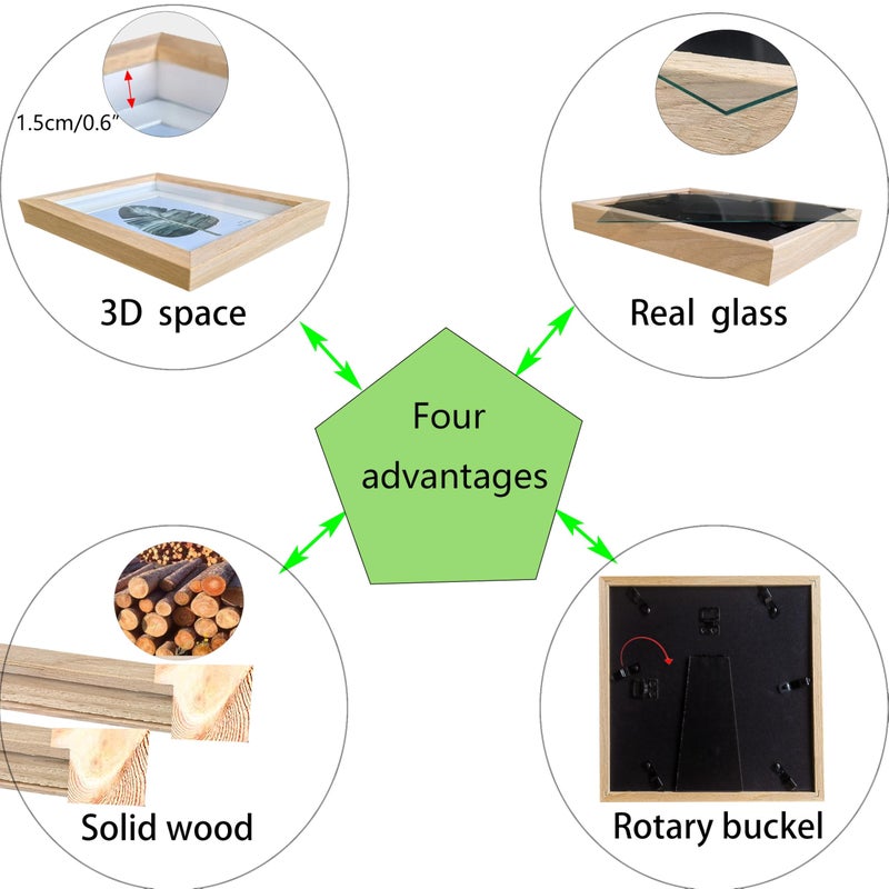 Dohomi 2 Pack Shadow Box Frame 8x10 Shadow Box Display Case Natural Wood Picture Frame Real Glass Surface Internal Depth 0.6 inch for Wall Or Tabletop - Image 2