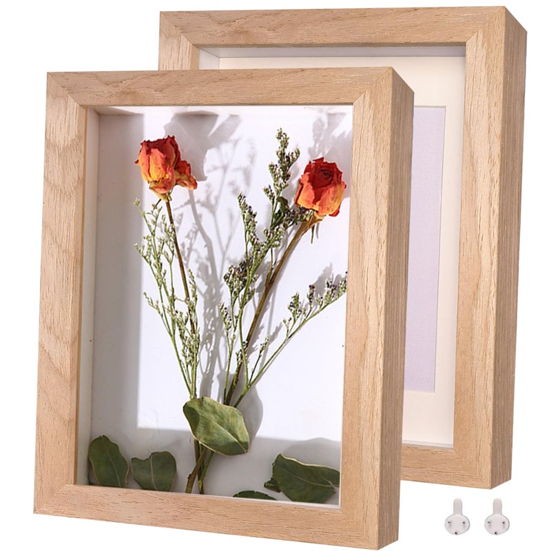 Dohomi 2 Pack Shadow Box Frame 8x10 Shadow Box Display Case Natural Wood Picture Frame Real Glass Surface Internal Depth 0.6 inch for Wall Or Tabletop - Image 1