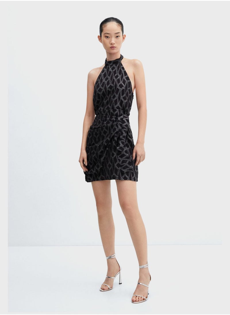 MANGO - Tie Detail Halter Neck Dress - Image 1