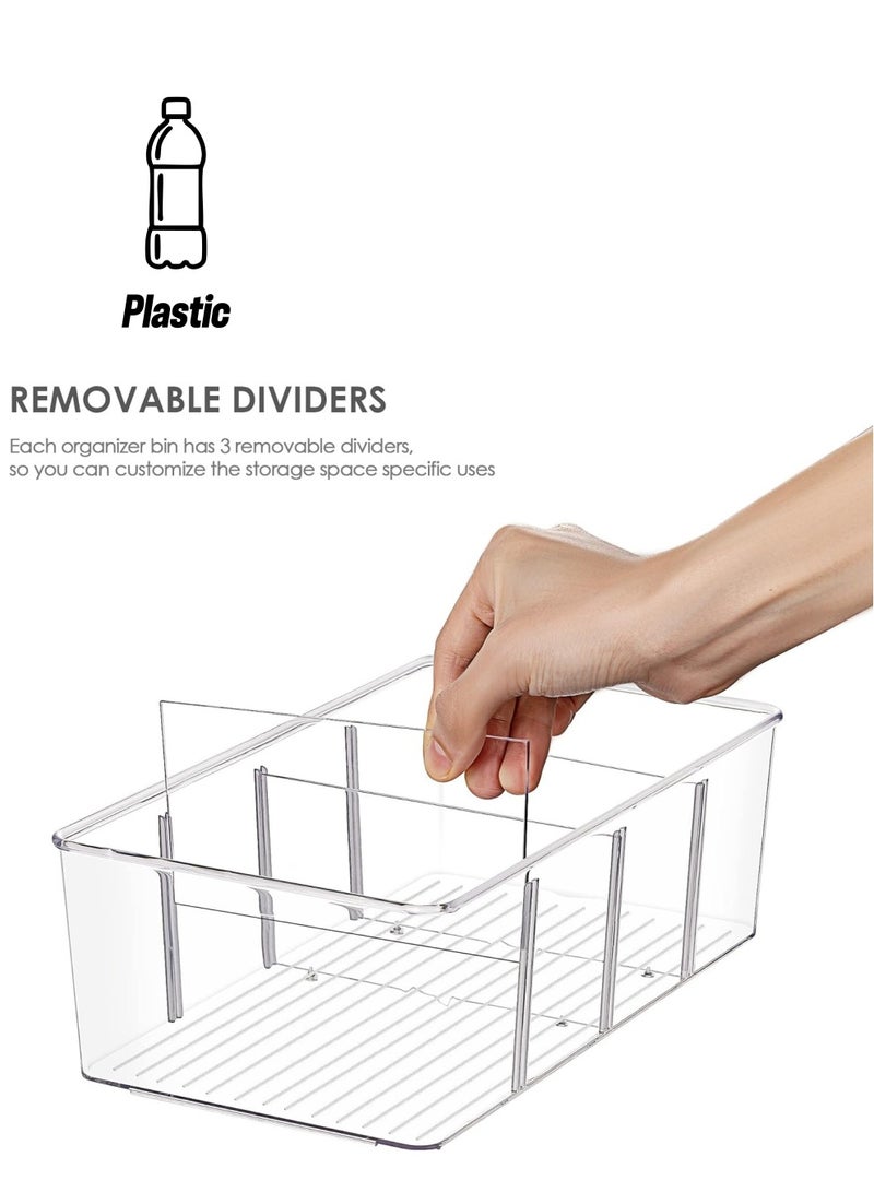 Beauenty Food Storage Organizer Bins, Clear Plastic Storage Bins for Pantry, Kitchen, Fridge, and Cabinet Organization, 3 Compartment Holder for Packets, Snacks, Pouches  - Image 1