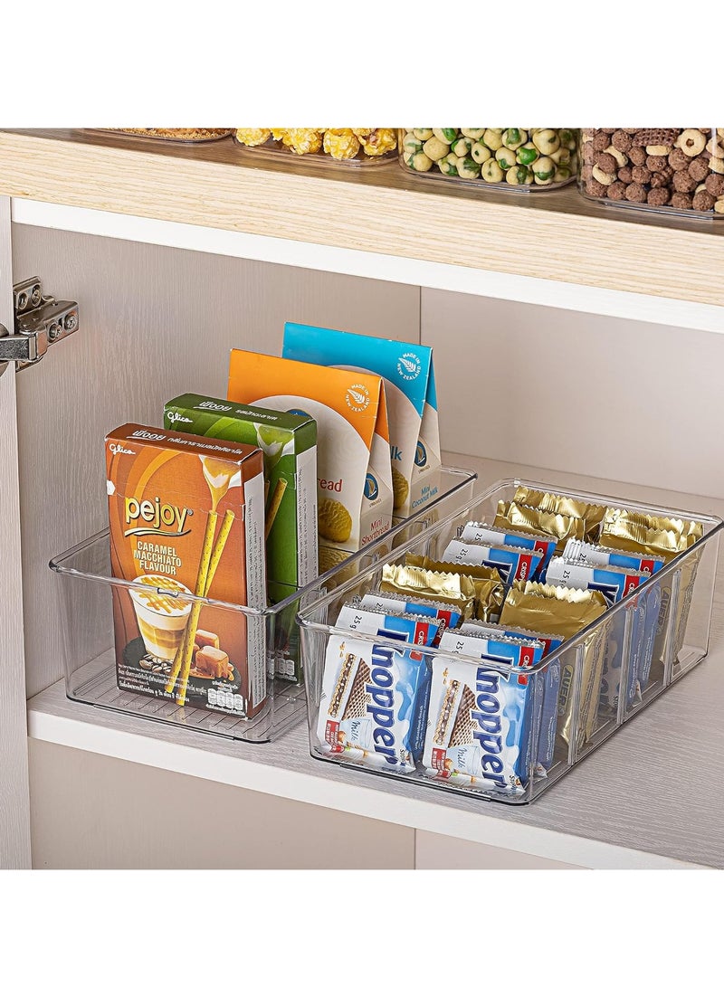 Beauenty Food Storage Organizer Bins, Clear Plastic Storage Bins for Pantry, Kitchen, Fridge, and Cabinet Organization, 3 Compartment Holder for Packets, Snacks, Pouches  - Image 4