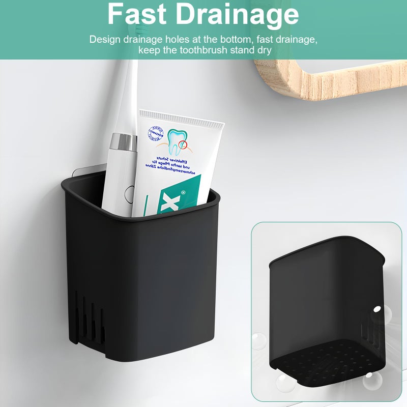 First-zgel 2 Packs Wall Mounted Toothbrush Holders, Self Adhesive Bathroom Toothbrush Wall Holder for Electric Toothbrush, Toothpaste, Razor,Shower Accessories (Black) - Image 2
