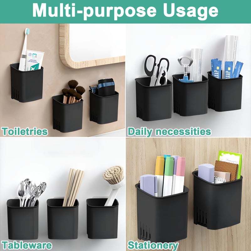 First-zgel 2 Packs Wall Mounted Toothbrush Holders, Self Adhesive Bathroom Toothbrush Wall Holder for Electric Toothbrush, Toothpaste, Razor,Shower Accessories (Black) - Image 4