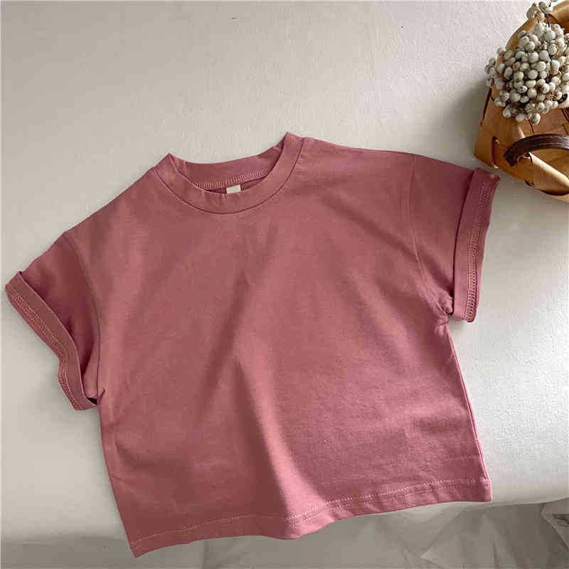 Korean Style Children'S Solid Color Cotton T-Shirt Boys And Girls Baby'S Short Sleeve Loose T Shoulder Top Base Shirt - Image 1