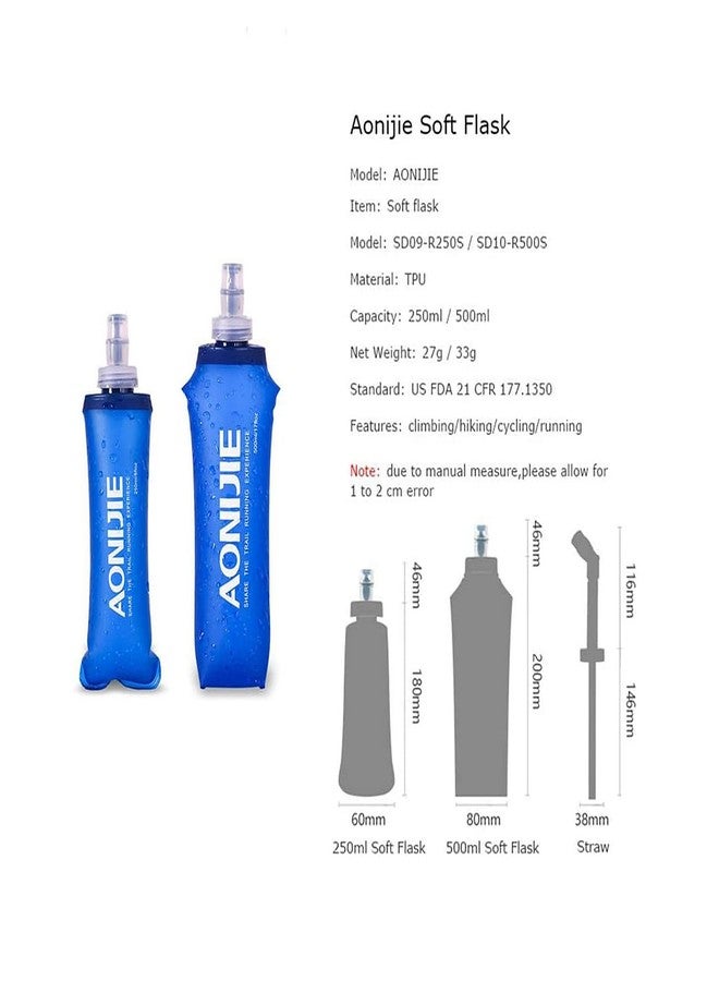 AONIJIE TPU Soft Folding Water Bottles Collapsible Flask for Hydration Pack for Running Hiking Cycling Climbing Pack of 2 (500ml with Straw -Pack of 2) - Image 2