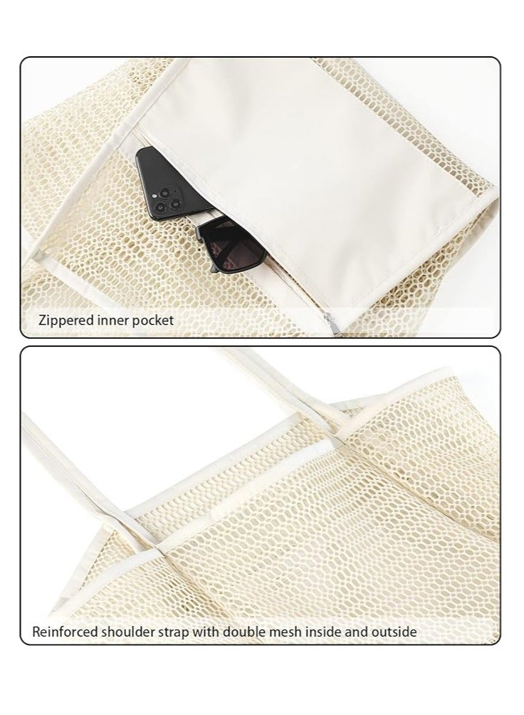 ZAFRA Foldable Mesh Beach Bag For Women-Large Lightweight Tote With Zipper Pocket, Perfect For Vacation Pool Beach Travel  - Image 5