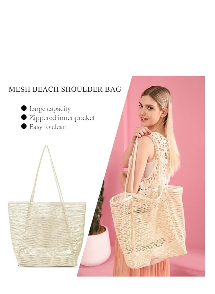 ZAFRA Foldable Mesh Beach Bag For Women-Large Lightweight Tote With Zipper Pocket, Perfect For Vacation Pool Beach Travel  - Image 3