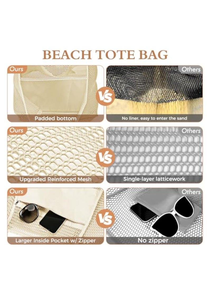 ZAFRA Foldable Mesh Beach Bag For Women-Large Lightweight Tote With Zipper Pocket, Perfect For Vacation Pool Beach Travel  - Image 4