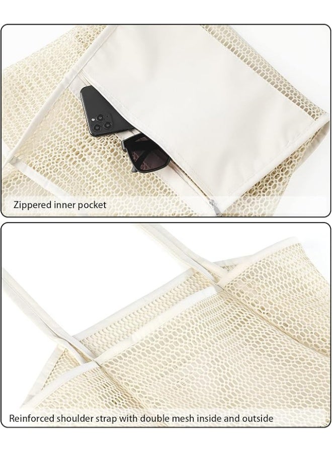 زَافِرَة شنطة شاطئ كبيرة من ميش للنساء – سريعة الجفاف، خفيفة، بسحاب، واسية لعطلة رملية - Image 5