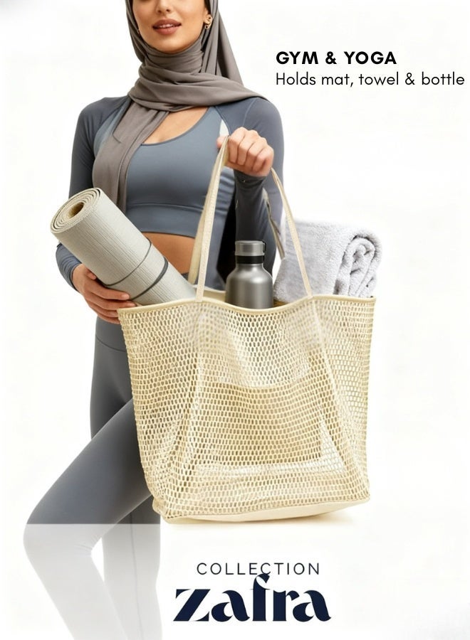 زَافِرَة شنطة شاطئ كبيرة من ميش للنساء – سريعة الجفاف، خفيفة، بسحاب، واسية لعطلة رملية - Image 3