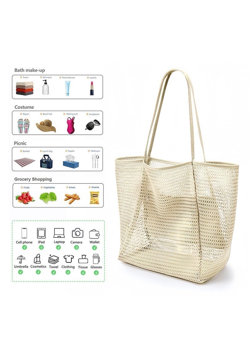 ZAFRA Mesh Beach Tote Bag for Women, Large Capacity Lightweight Foldable Pool Bag with Zipper Inner Pocket, Quick-Dry Sandproof Mesh Bag for Beach, Swimming Pool, Travel, Shopping & Vacation - Image 1
