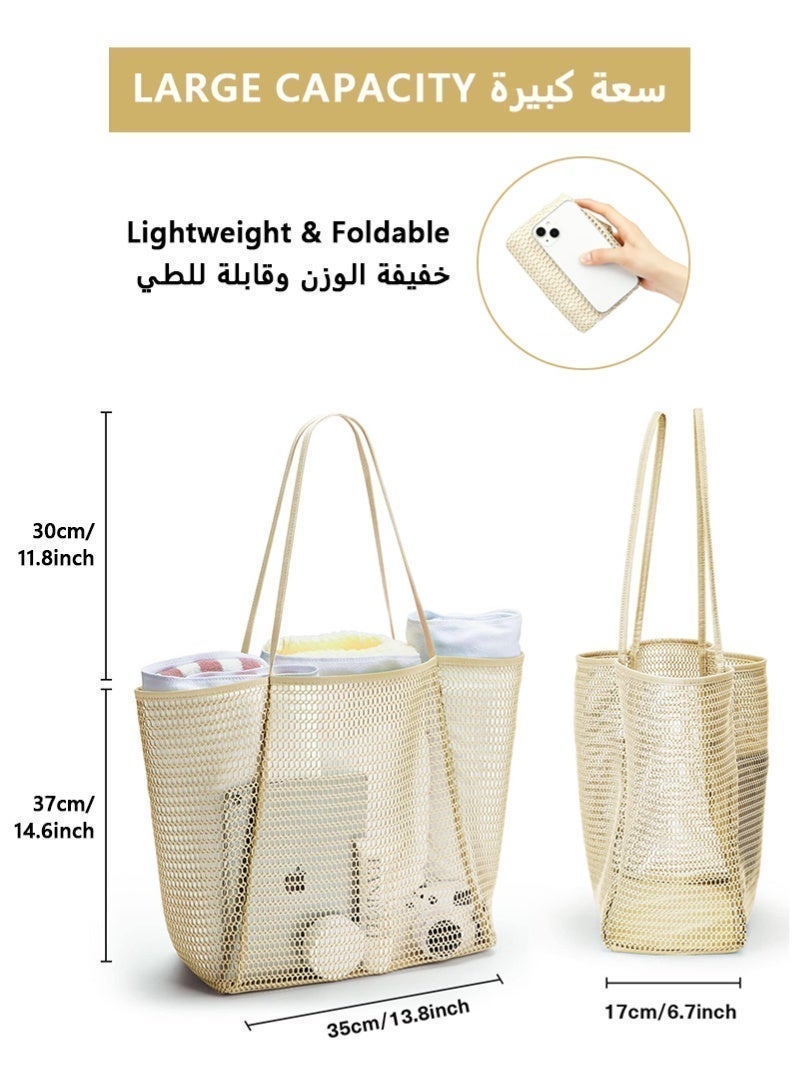 ZAFRA Mesh Beach Tote Bag for Women, Large Capacity Lightweight Foldable Pool Bag with Zipper Inner Pocket, Quick-Dry Sandproof Mesh Bag for Beach, Swimming Pool, Travel, Shopping & Vacation - Image 4