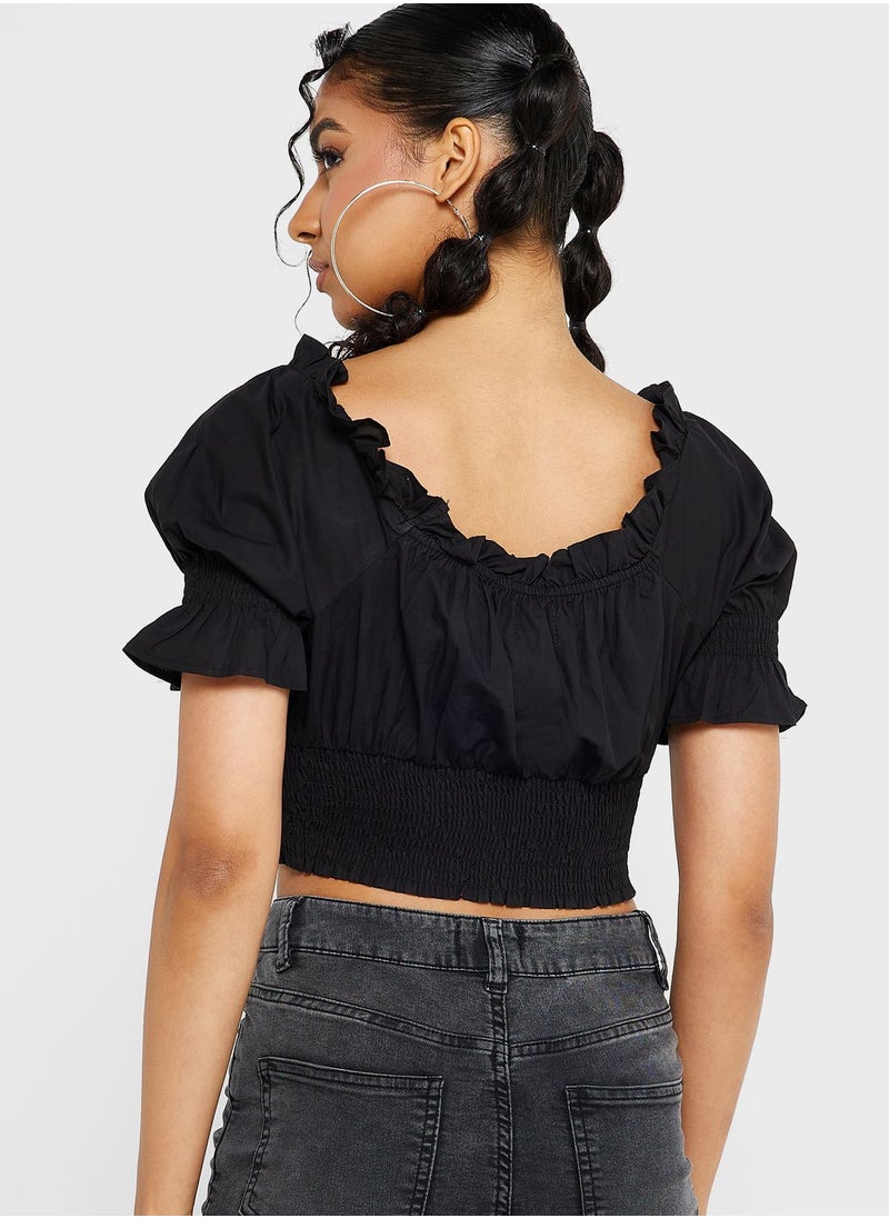 Ginger - Puff Sleeves Ruffle Detail Top - Image 1