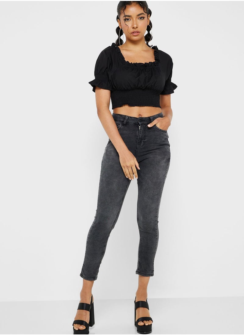 Ginger - Puff Sleeves Ruffle Detail Top - Image 1