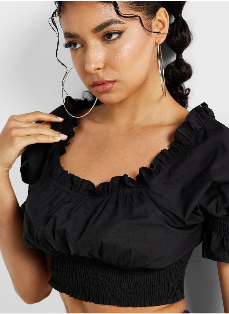 Ginger - Puff Sleeves Ruffle Detail Top - Image 1