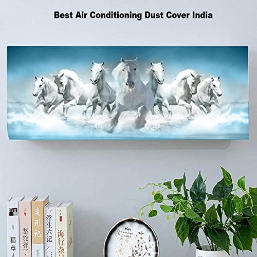 justone choice Polyester 7 Horses New Printed Air Conditioning Dust Cover Folding Designer Ac Cover For Indoor Split Ac - Image 2