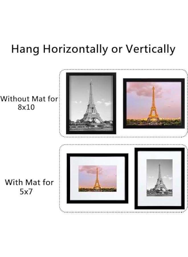 HOOKOR 8x10 inch Picture Frame Set of 5, Display Pictures 5x7 With Mat or 8x10 Without Mat, Wall Gallery Photo Frames for Rustic Home Decor(Black, 8 x 10 inch) - Image 2