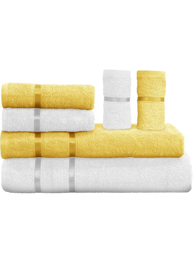 Story@Home 100% Terry Cotton Pack of 6 Pieces Highly Absorbent and Quick-Drying, Hotel & Spa Quality Super Soft Towel Set | Towels for Bath | Hand Towel | Face Towel (White and Yellow) - Image 1