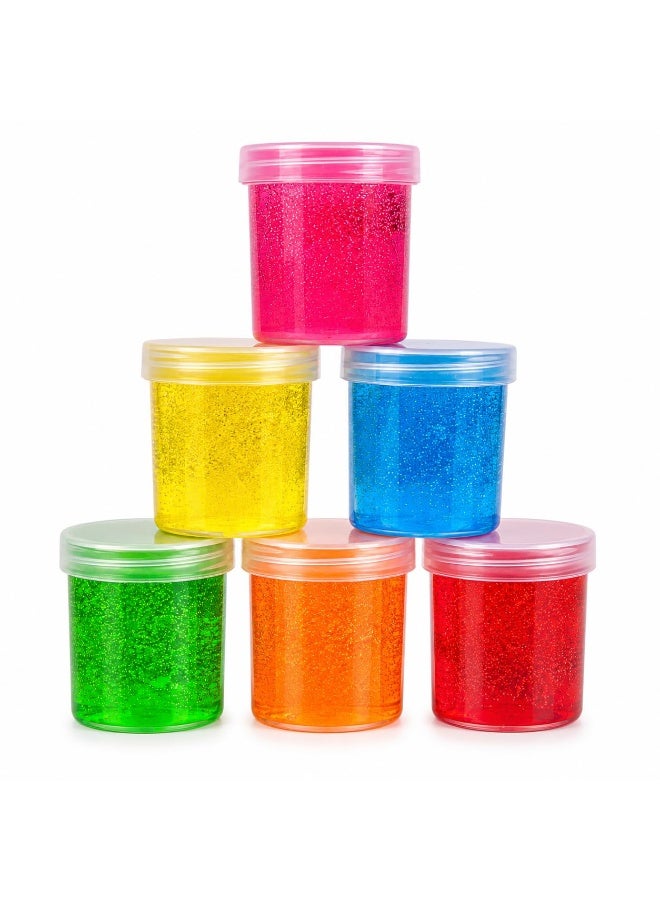 مجموعة سلايم لامع (6 عبوات) للأطفال - سلايم كريستالي مطاطي وآمن (غير سام) للعب الحسي - لعبة معجون لتخفيف التوتر للأولاد والبنات، وهدايا مثالية لأعياد الميلاد - ألوان قوس قزح زاهية (200 × 6 = 1200 غرام) - Image 1