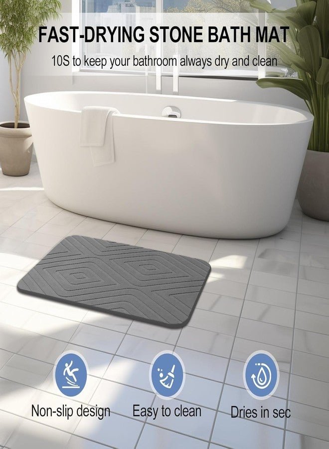 HUMIGA 2 Pack Stone Bath Mat, Diatomaceous Earth Shower Mat, Non-Slip Super Absorbent Quick Drying Bathroom Kitchen Floor Mat, 24x15, Grey - Image 3