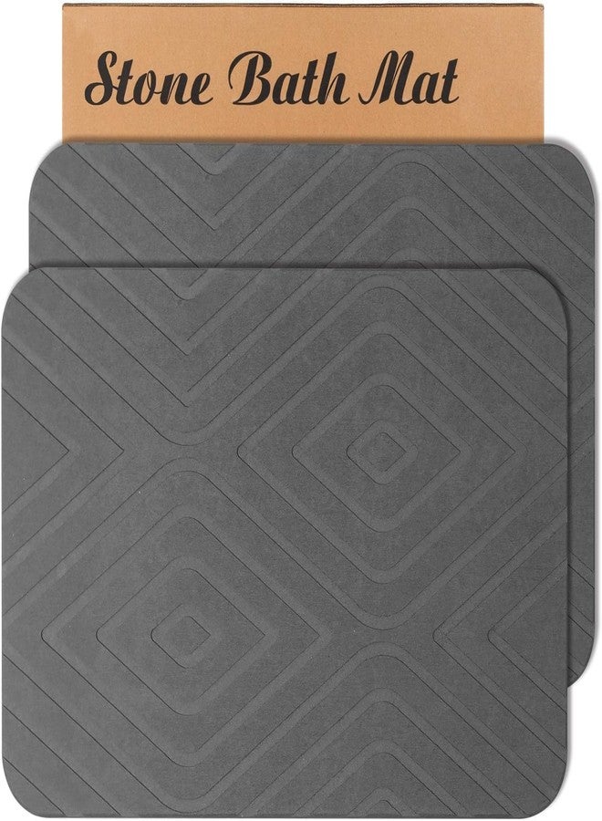 HUMIGA 2 Pack Stone Bath Mat, Diatomaceous Earth Shower Mat, Non-Slip Super Absorbent Quick Drying Bathroom Kitchen Floor Mat, 24x15, Grey - Image 1