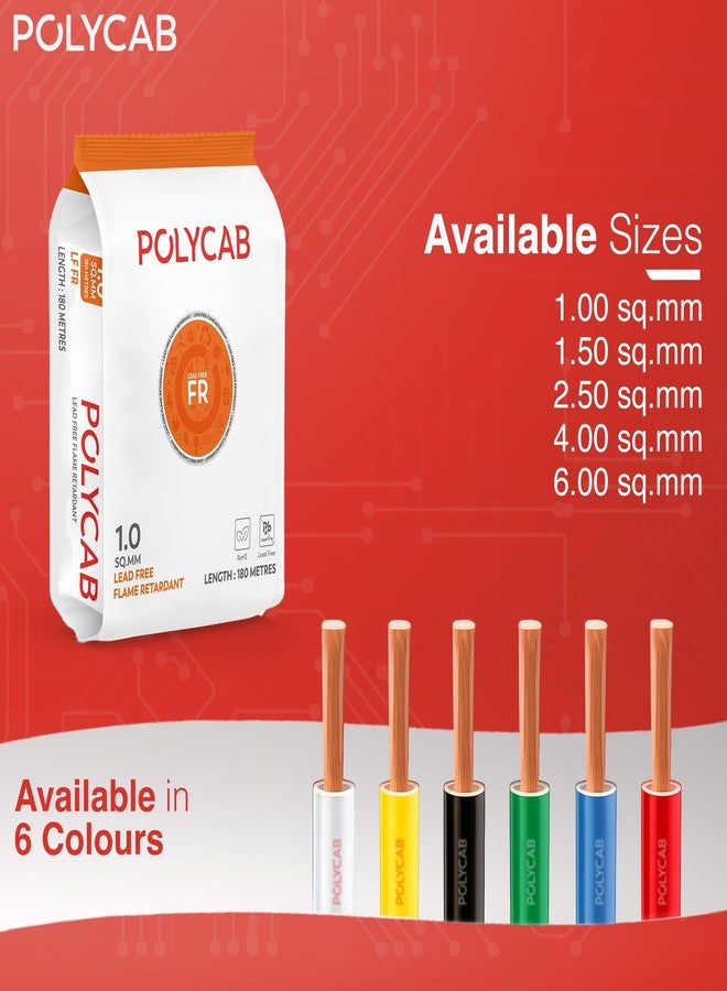 Polycab ملف بوليكاب LF FR بطول 180 متر | 1 مم² | تقنية مقاومة اللهب | عزل خالٍ من الرصاص | نحاس عالي النقاء بنسبة 99.97% | حماية من القوارض | متوافق مع معايير RoHS وREACH (أخضر) - Image 4