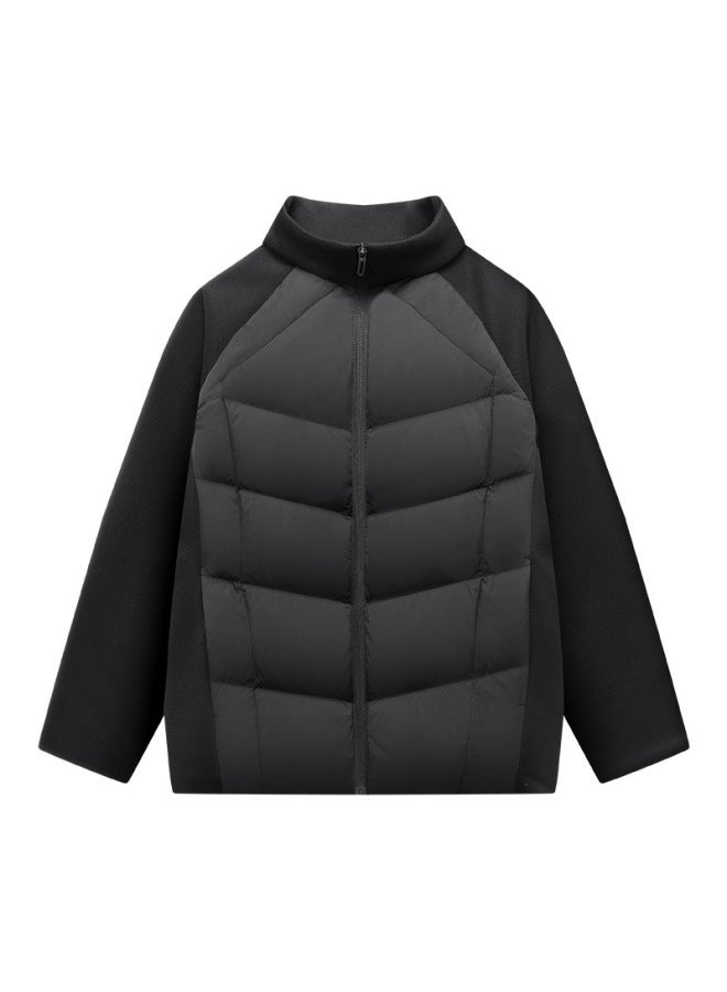 Winter Knitted Fabric Down Jacket Coat with Ribbed Sleeves Lightweight Sports Outerwear
