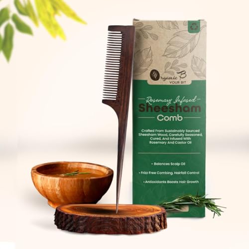 Organic B Professional Indian Rosewood Tail Comb Rat Pin Hair Comb, Rosemary Infused Sheesham Detangling comb Anti Frizz Scalp Massage for Men Women Kids, Styling Grooming Cutting Sectioning Barber Salon Home Use - Image 2
