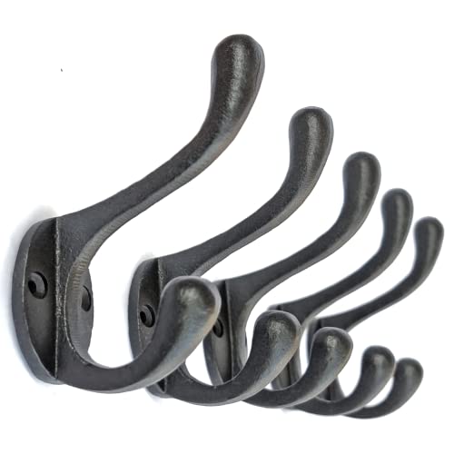 Ambipolar 5 Pack Decorative Cast Iron Heavy Duty Double Hooks, Wall Mounted Coat Hooks, Vintage Inspired (Antique Black) (Cornish Hook) - Image 1
