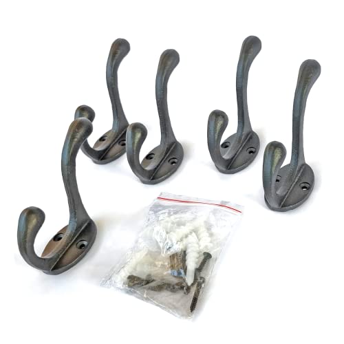 Ambipolar 5 Pack Decorative Cast Iron Heavy Duty Double Hooks, Wall Mounted Coat Hooks, Vintage Inspired (Antique Black) (Cornish Hook) - Image 2