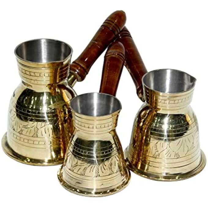 rayihni Coffee Warmer Brass Pot 3 Pieces Set Arabic Coffee Maker Brass Coffee Warmer Tea Warmer Milk Warmer Coffee Kettle Size12 105  92Cm Capacity 360Ml 270Ml  165MlAssorted Design - Image 4