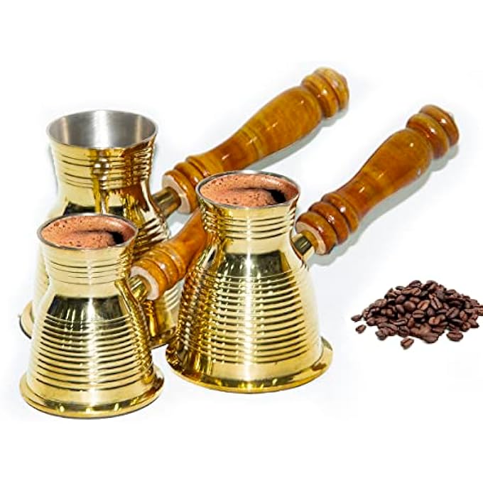 rayihni Coffee Warmer Brass Pot 3 Pieces Set Arabic Coffee Maker Brass Coffee Warmer Tea Warmer Milk Warmer Coffee Kettle Size12 105  92Cm Capacity 360Ml 270Ml  165MlAssorted Design - Image 2