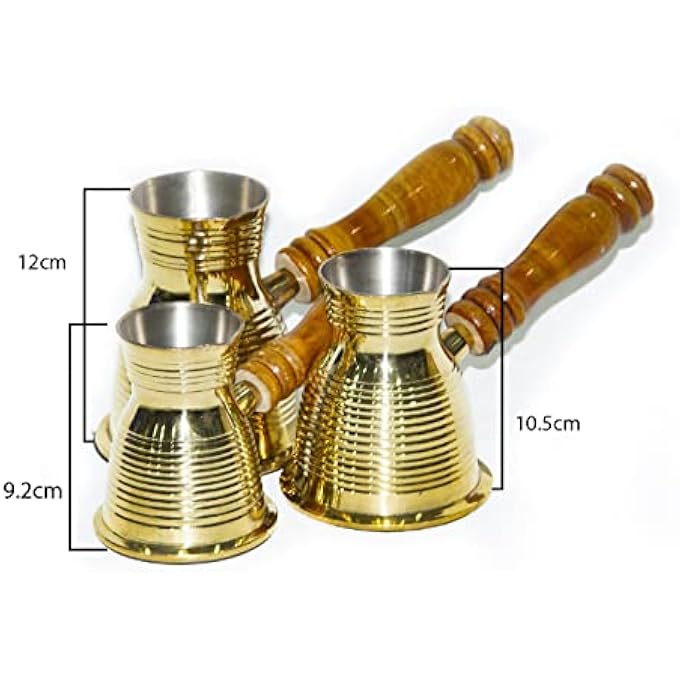 rayihni Coffee Warmer Brass Pot 3 Pieces Set Arabic Coffee Maker Brass Coffee Warmer Tea Warmer Milk Warmer Coffee Kettle Size12 105  92Cm Capacity 360Ml 270Ml  165MlAssorted Design - Image 5