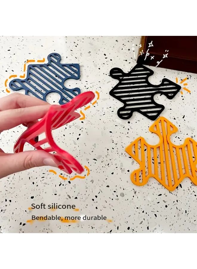 Set Of 2 Red Heat Resistant Puzzle Mats Interlocking Table Cover Protector - Image 2