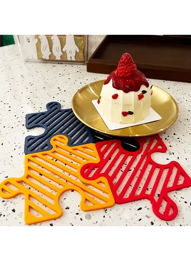 Set Of 2 Red Heat Resistant Puzzle Mats Interlocking Table Cover Protector - Image 1