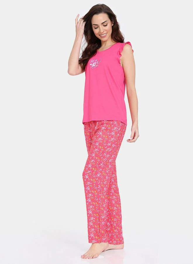 zivame Zivame Floral Print Sleeveless Top and Pyjama Set