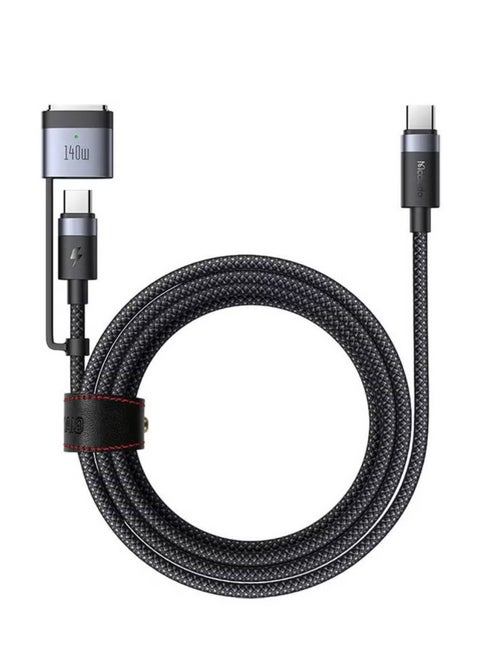 2-In-1 USB-C to USB-C + Magsafe 3 Cable Mcdodo CA-0140 - 2m Black, Fast Charging & Data Transfer for iPhone, Android, and USB-C Devices, Durable & Tangle-Free, High-Speed Charging Cable
